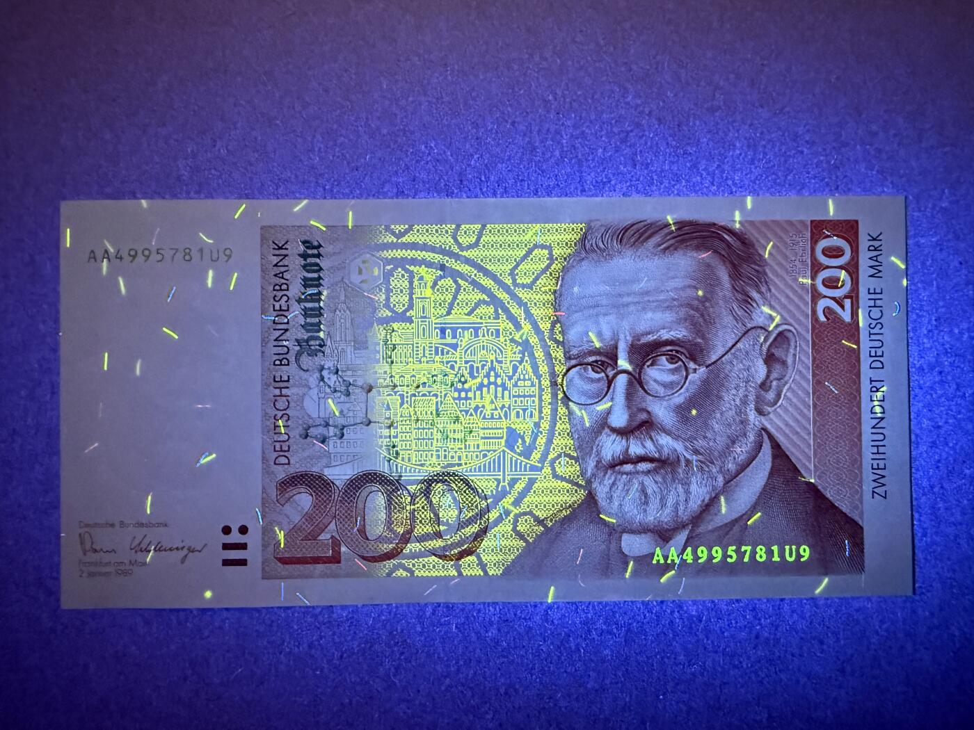 《艾美收藏》第229期-1.18周日外币荟萃 德国200马克 UNC 1989年 德国医学家保罗·埃尔利希 AA冠