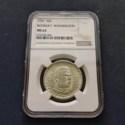 【全场包邮】纯粹捡漏拍495场-持续更新中 - 美国1951年半元黑人政治家教育家布克华盛顿纪念银币-NGC MS63