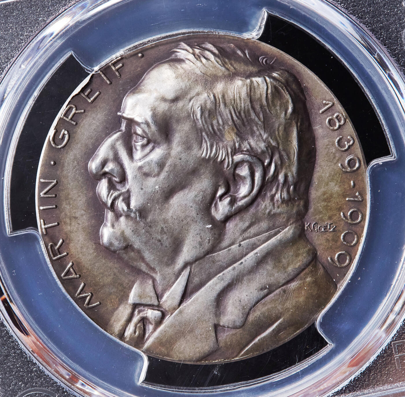 【俄甄集藏】“万象更新、马呈祥瑞”迎新春俄甄精品场-2026年(047)01-21 星期三 晚 19:30 全场包邮 德国1909年纪念诗人马丁·格雷夫逝世暨克赖堡戏剧节银章，PCGS SP64，黄油彩老包浆，顶级状态，唯一冠军分