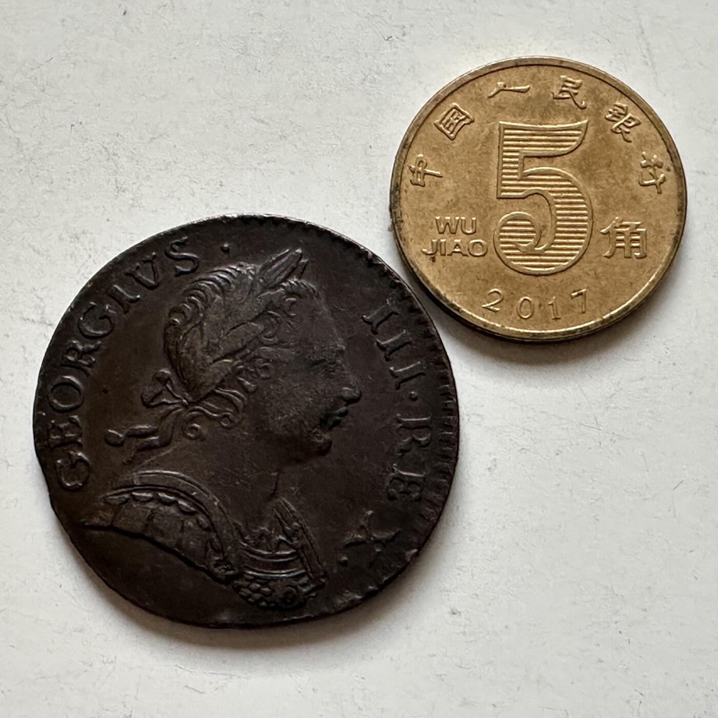 🌹外币初藏🌹🐯2026年第8场  每周二四六晚8️⃣点 接代拍 英国1771年乔治三世半便士 少见青年版好品相 难遇