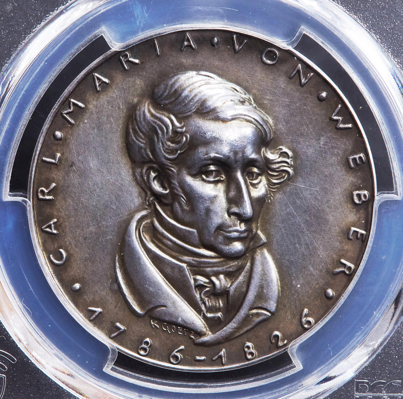 【俄甄集藏】“万象更新、马呈祥瑞”迎新春俄甄精品场-2026年(047)01-21 星期三 晚 19:30 全场包邮 德国魏玛1927年音乐家韦伯逝世百年暨瓦特堡五月古典音乐节纪念银章，PCGS SP63，冠军，黄油酱彩包浆，稀有品种