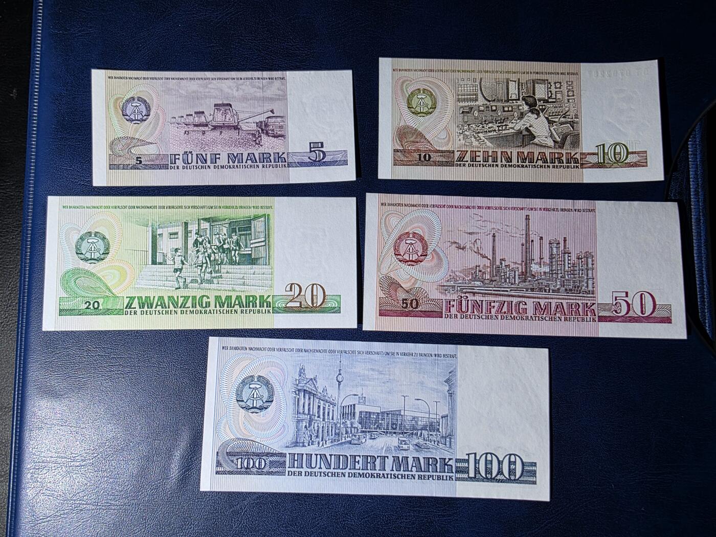 叁拾收藏第34期 东德马克5张  UNC