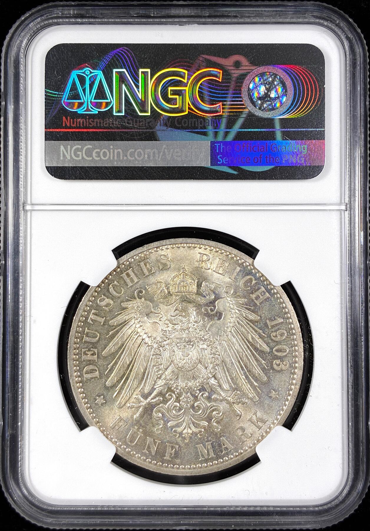 【雨安】【直播拍卖】【第0124期-评级币章】2026-01-17 周六 19:30 [评级德国] Germany 德国 帝国 瓦尔德克 5马克 (1903) 弗里德里希  NGC-MS62