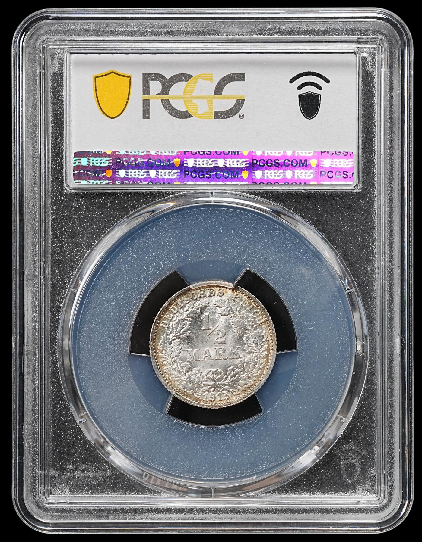 修遠堂世界钱币第101期 PCGS MS68 1915年德国1/2马克银币 68分老币天花板级别分数 更有环彩加成 收藏级佳品