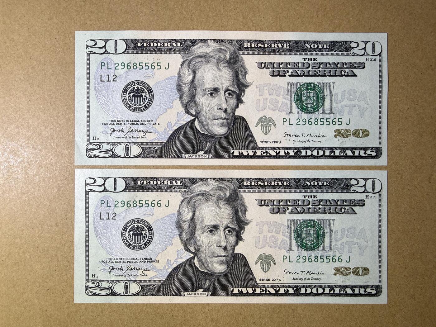 《艾美收藏》第229期-1.18周日外币荟萃 美国20美元2张 UNC 2017年 无47