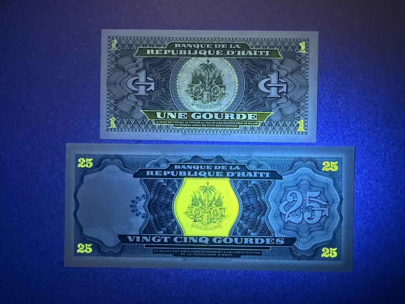 《艾美收藏》第229期-1.18周日外币荟萃 海地1、25古德2张 UNC 90年代老版本