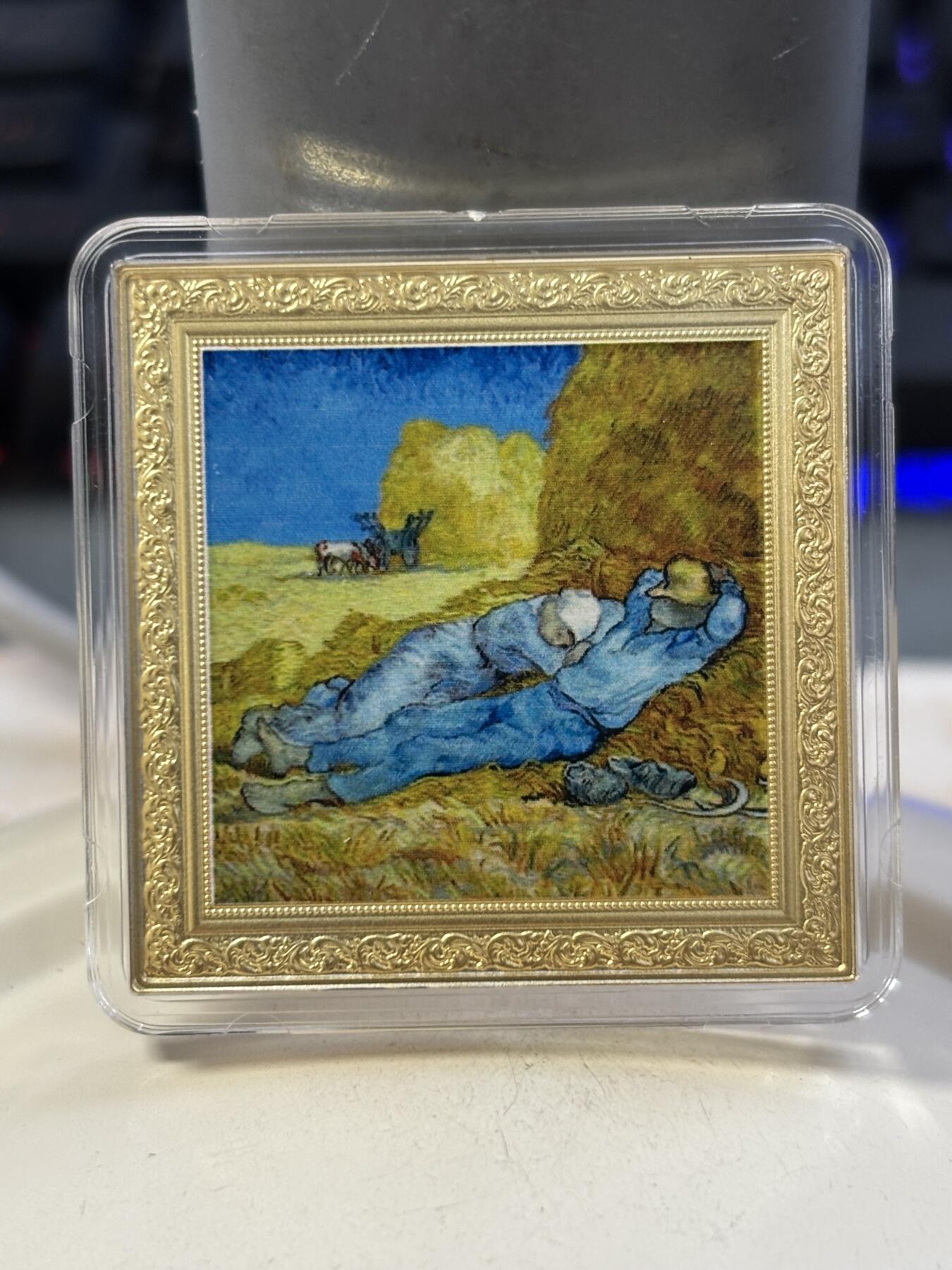 第188期拍卖 纽埃2023年世界名画系列梵高午睡1盎司镀金彩银币，999银镀金，1盎司，发行999枚