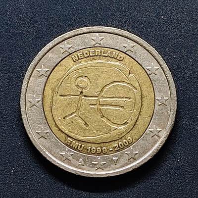 【全场包邮】纯粹捡漏拍494场 - 荷兰2009年2欧元欧洲货币联盟成立10周年双色纪念币