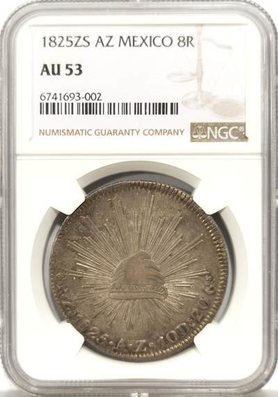 博洋堂世界钱币拍卖第157期（全场包邮） - NGC AU53 五彩墨西哥1825年ZS版墨西哥鹰洋 ZS厂首个年份 十分稀少罕见