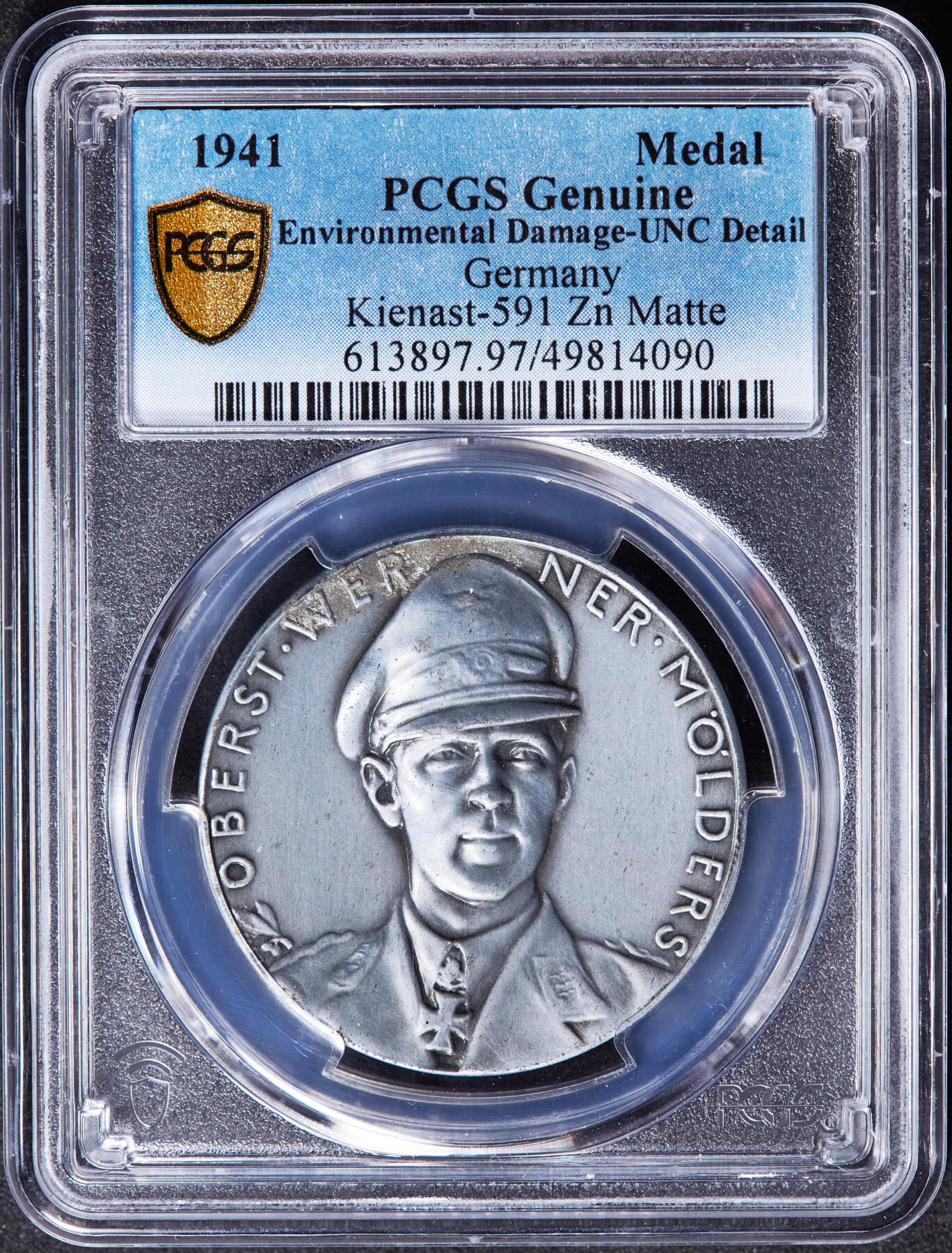 【俄甄集藏】“万象更新、马呈祥瑞”迎新春俄甄精品场-2026年(047)01-21 星期三 晚 19:30 全场包邮 德国第三帝国1941年纪念王牌飞行员维尔纳·莫尔德斯逝世超锌章，PCGS Genuine，卡尔·哥茨作品，少见品种