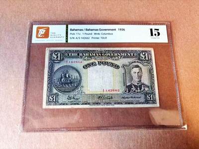 【Blue Auction】世界纸币精拍第776期——18级TOP拍卖/信誉/品质/专业/高效💫 - 【c版】巴哈马 1936年1镑 英王乔六 TQG15