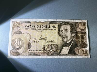 咖啡豆•收藏 2026年Jan_21th世界各国纸币拍卖 - 奥地利 1967年 20先令 全新UNC 外国纸币