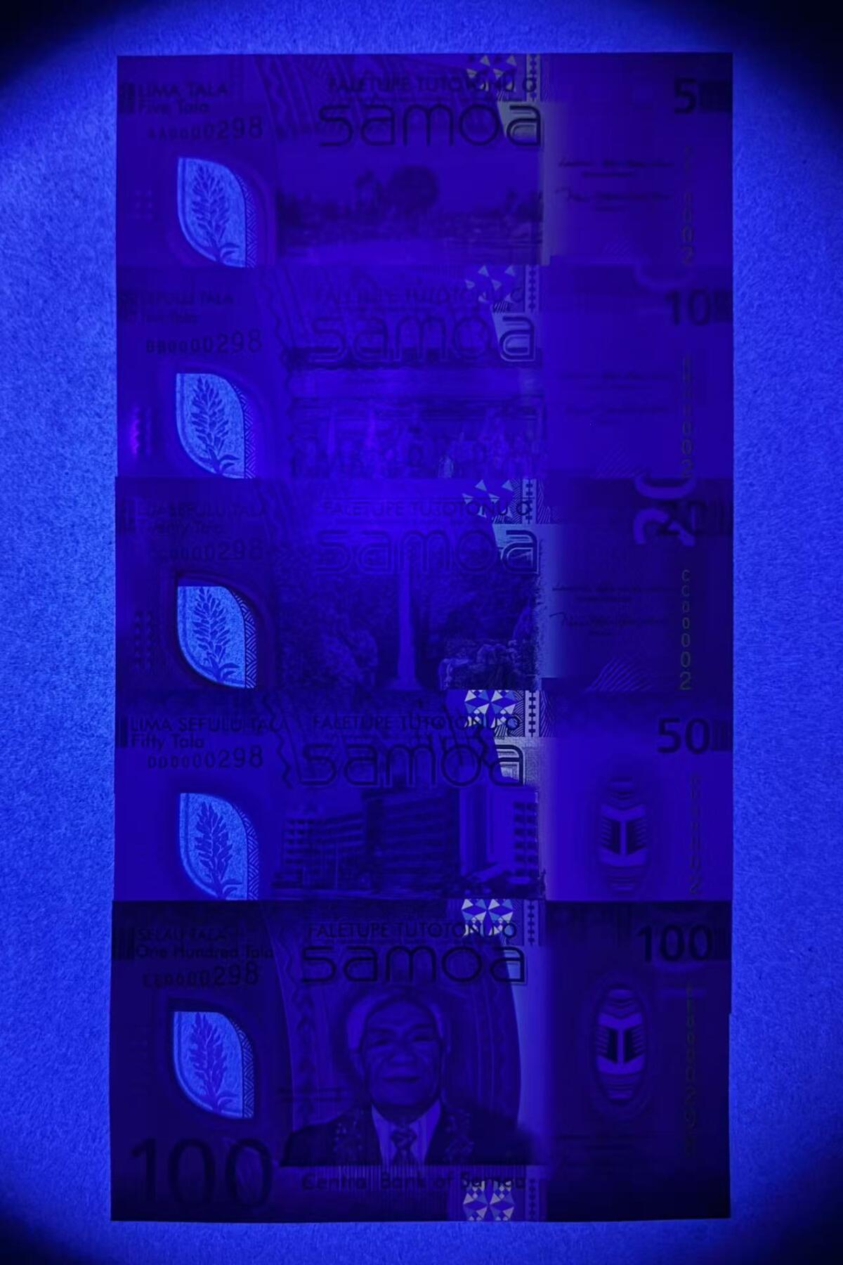 【Blue Auction】世界纸币精拍第776期——18级TOP拍卖/信誉/品质/专业/高效💫 【一组5张首发冠 298全同小号】萨摩亚 新版5-100塔拉 全新UNC