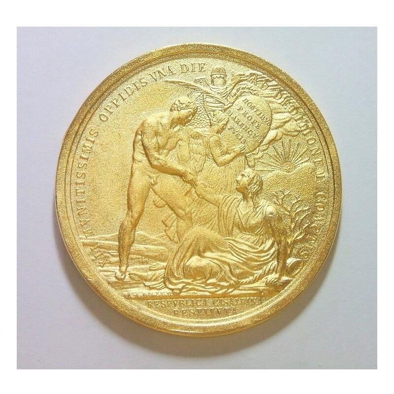 【银】法国纪念1799年拿破仑雾月政变 高浮雕精制镀金大银章 52MM 38克