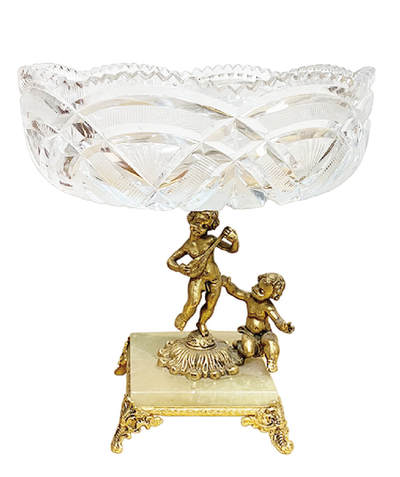 上海拍卖行2025年秋季古董珍玩拍卖会 - 约20世纪法式风格铜鎏金人物雕件车料水晶高脚果盆