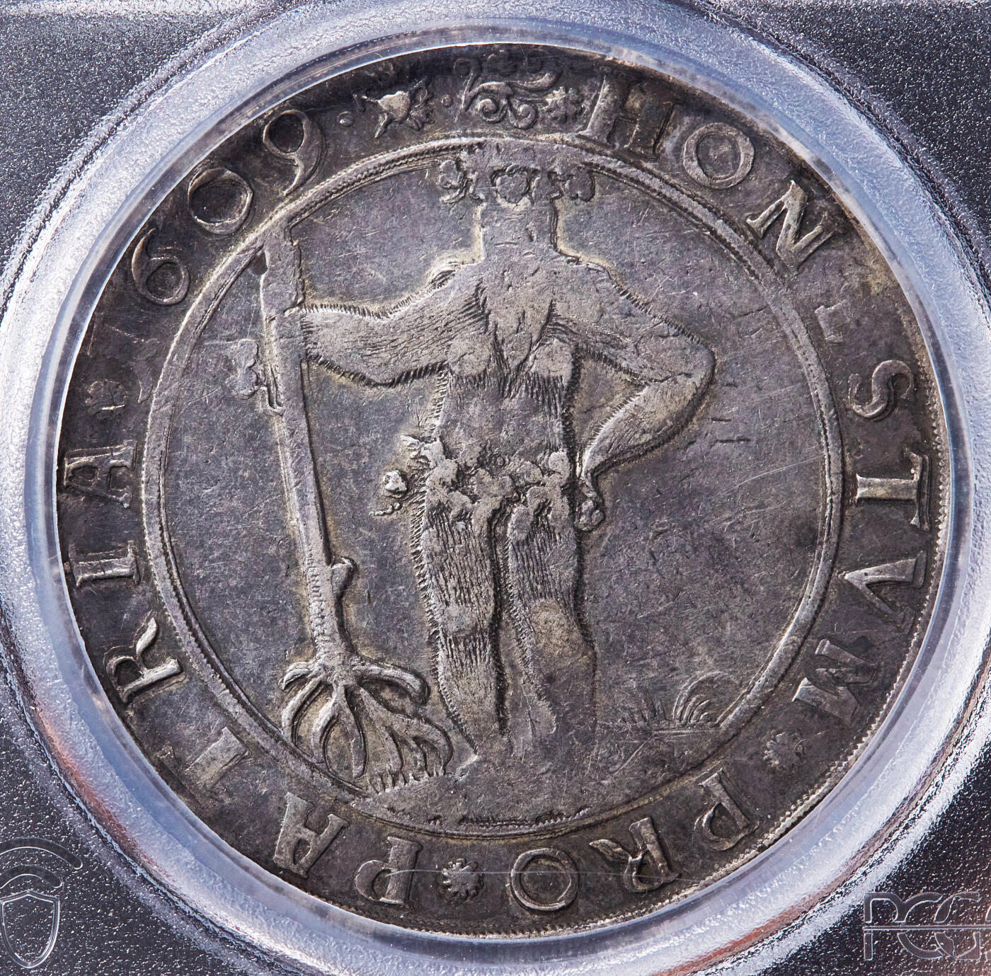 【俄甄集藏】“万象更新、马呈祥瑞”迎新春俄甄精品场-2026年(047)01-21 星期三 晚 19:30 全场包邮 神圣罗马帝国-德国不伦瑞克-沃尔芬比特尔1609年野人1泰勒银币，PCGS XF45，酱彩包浆，原味状态