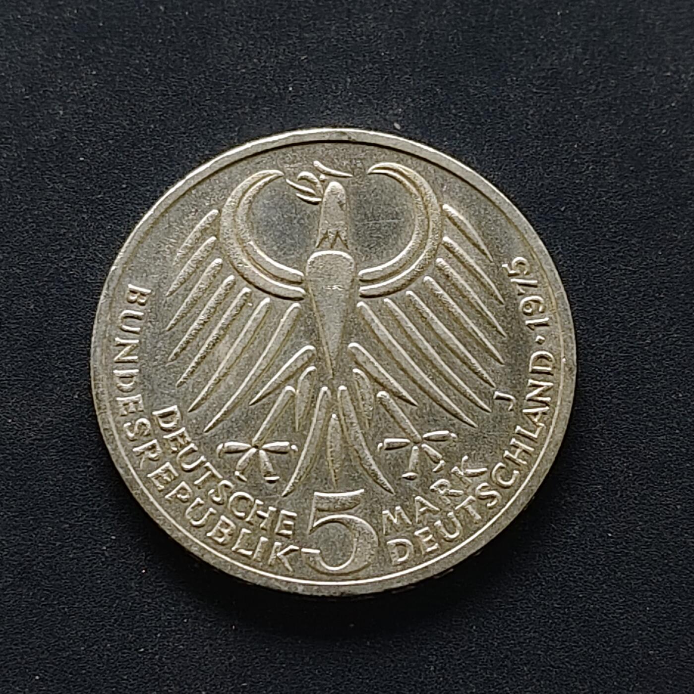 【全场包邮】纯粹捡漏拍494场 德国联邦德国1975年5马克弗里德里希·埃伯特逝世50周年纪念银币-带证书【29毫米11.2克，纯银价约140元（按20元银价折算）】