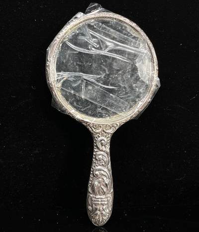 回流银器杂项 - 246克欧洲风格20世纪左右银手镜一件，局部点测表面含银92%左右