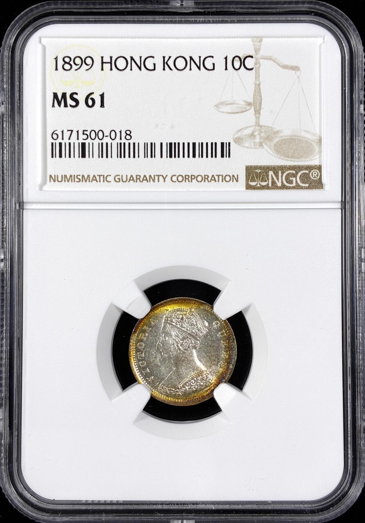 【雨安】【直播拍卖】【第0124期-评级币章】2026-01-17 周六 19:30 [中国香港] 香港 1毫 1899年 维多利亚 一毫  NGC-MS61