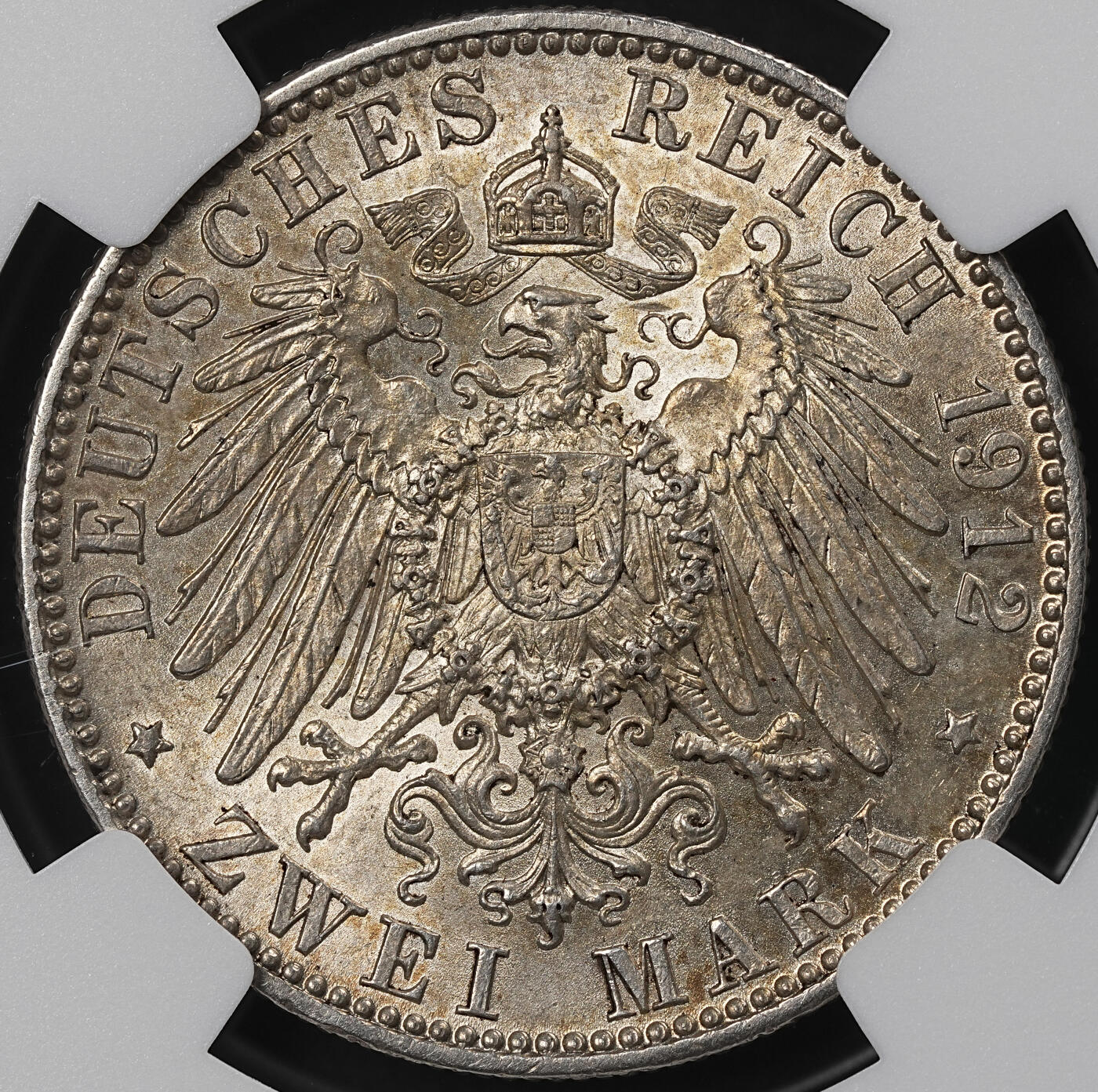 修遠堂世界钱币第101期 NGC MS63 1912年巴伐利亚2马克银币 稀少的年份，书价高