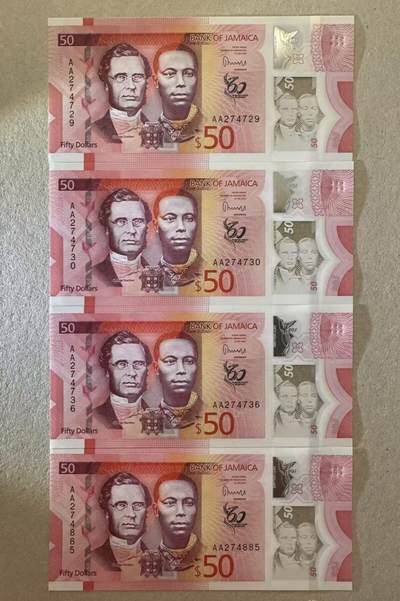 【Blue Auction】世界纸币精拍第776期——18级TOP拍卖/信誉/品质/专业/高效💫 - 【一组4张AA冠】牙买加 新版50元 全新UNC