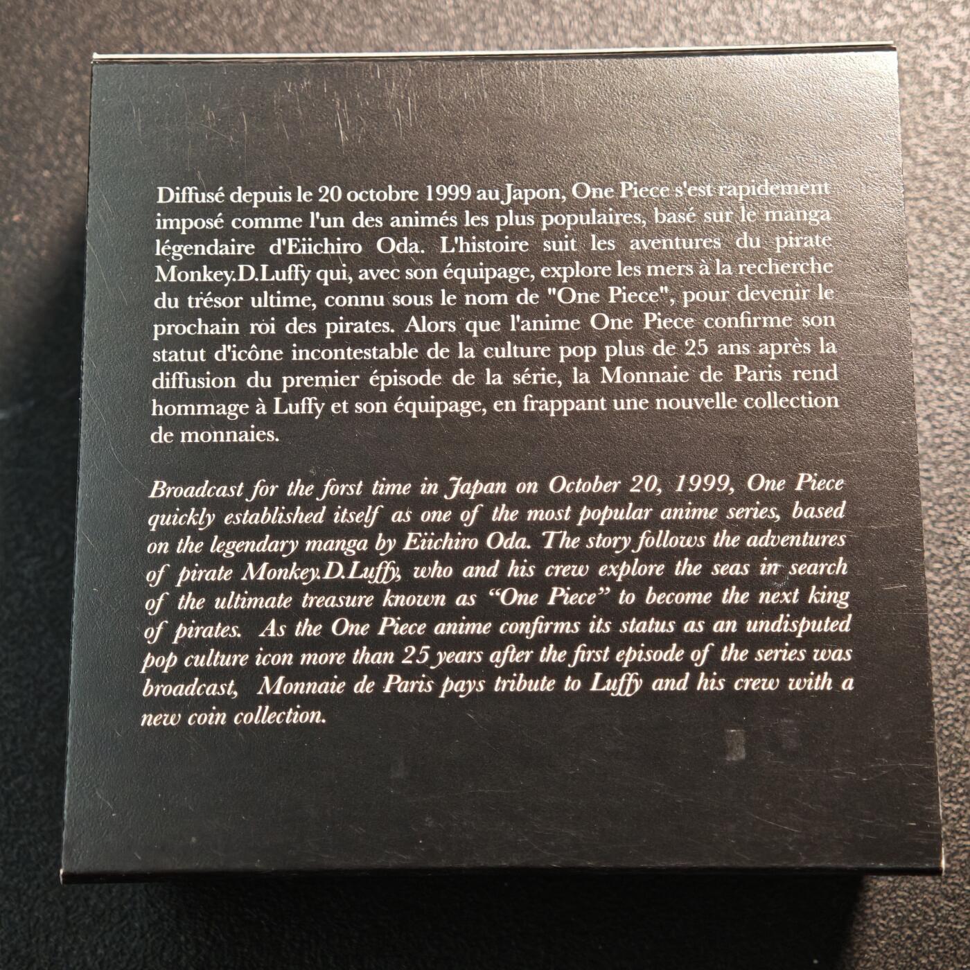 【德藏】世界币章拍卖第162期（拍品征集中~欢迎藏友联系） 2025年 法国青春系列-海贼王10欧元矩形精制纪念银币 原盒 原证书 38mm*29mm 22.2g 999银