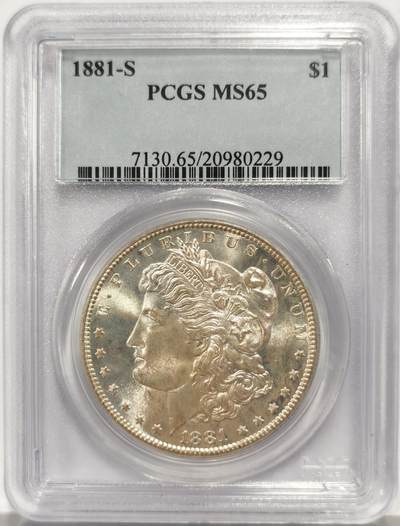 博洋堂世界钱币拍卖第157期（全场包邮） - PCGS MS65 美国1881年S版摩根银币， 原卷暴光，经典老白盒