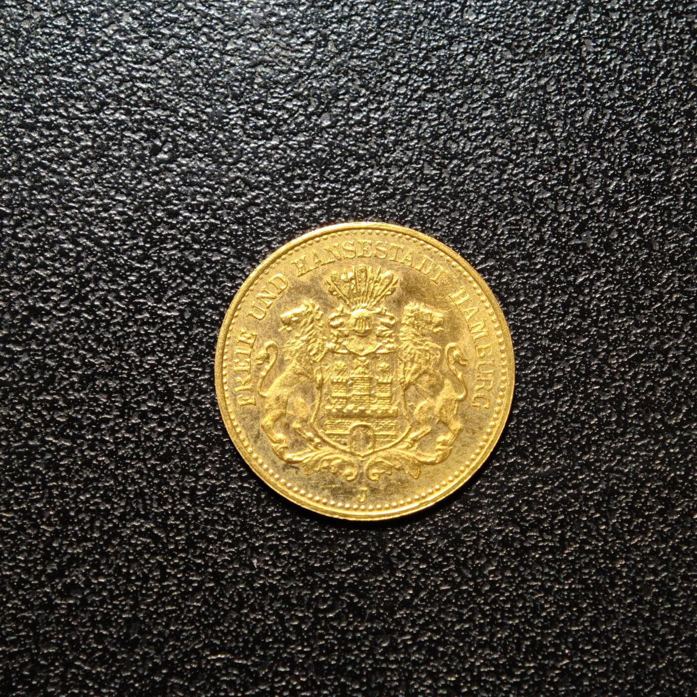 【德藏】世界币章拍卖第162期（拍品征集中~欢迎藏友联系） 1877年(后铸) 德国汉堡5马克金币 含金量：89.31% 直径约：17mm；重约：1.9g