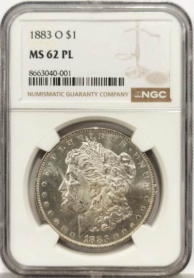 博洋堂世界钱币拍卖第157期（全场包邮） - NGC MS62PL 美国1883年O版摩根银币，镜面感十足