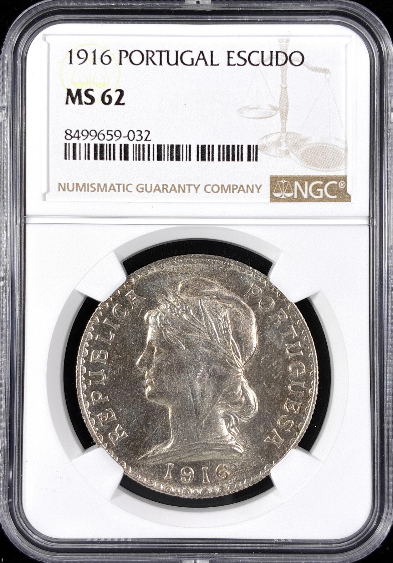 【雨安】【直播拍卖】【第0124期-评级币章】2026-01-17 周六 19:30 [评级欧洲] 葡萄牙 Republic 01埃斯库多 KM#0564 (1915-1916) 1916年  NGC-MS62