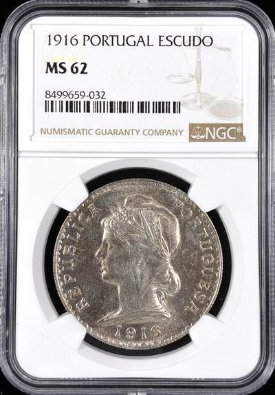 【雨安】【直播拍卖】【第0124期-评级币章】2026-01-17 周六 19:30 - [评级欧洲] 葡萄牙 Republic 01埃斯库多 KM#0564 (1915-1916) 1916年  NGC-MS62