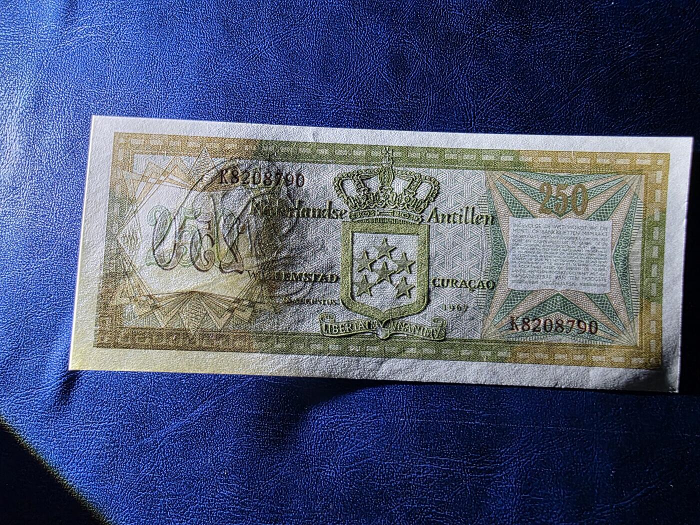 叁拾收藏第34期 安的列斯1967年250盾  UNC