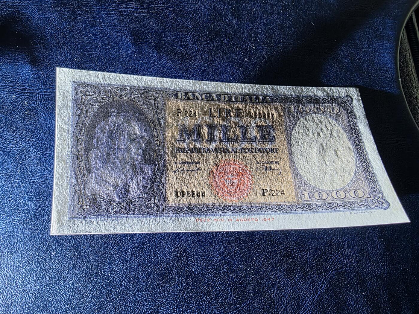 叁拾收藏第34期 意大利1947年1000里拉  UNC