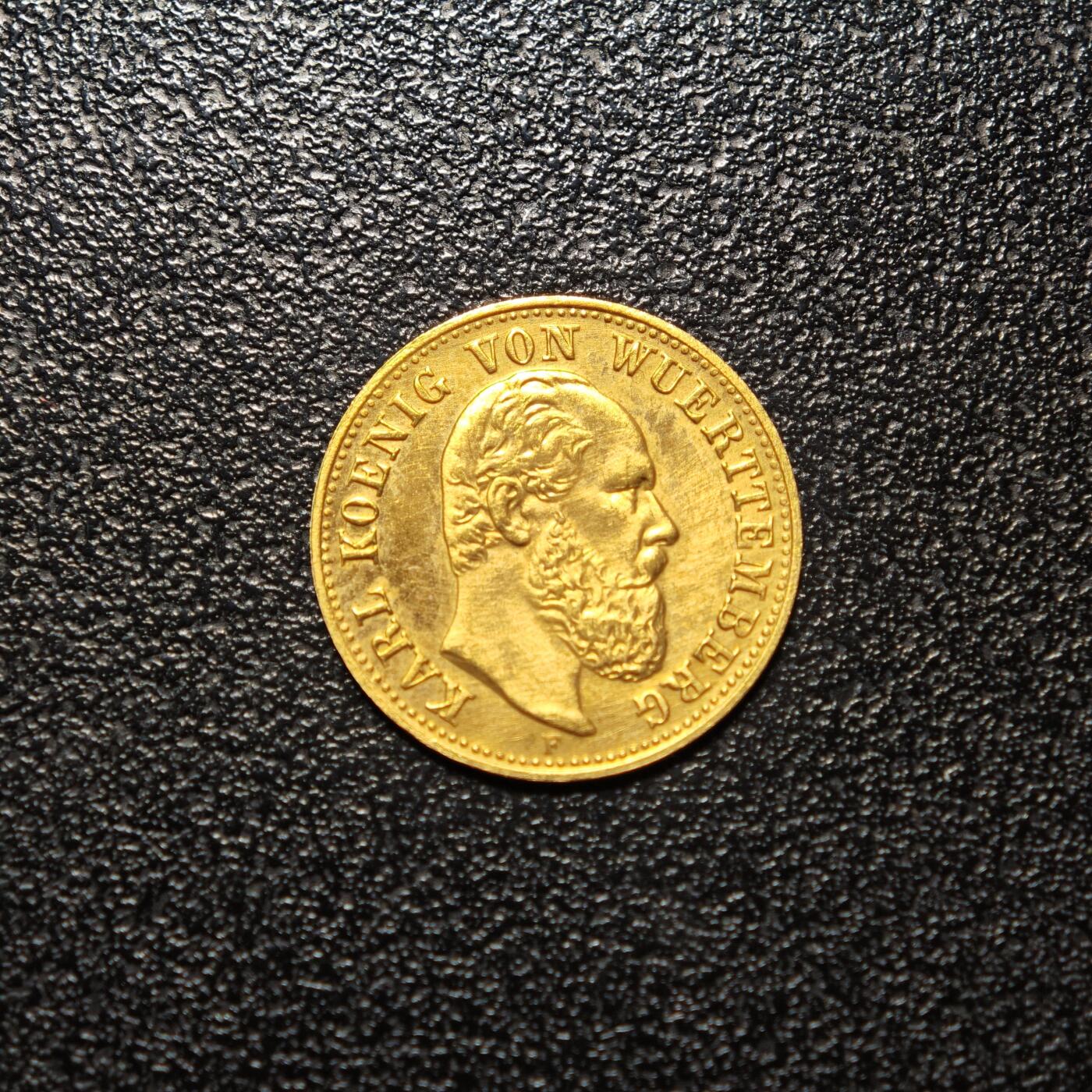 【德藏】世界币章拍卖第162期（拍品征集中~欢迎藏友联系） 1877年(后铸) 德国符腾堡5马克金币 含金量91.55% 直径约：17mm；重约：2.1g