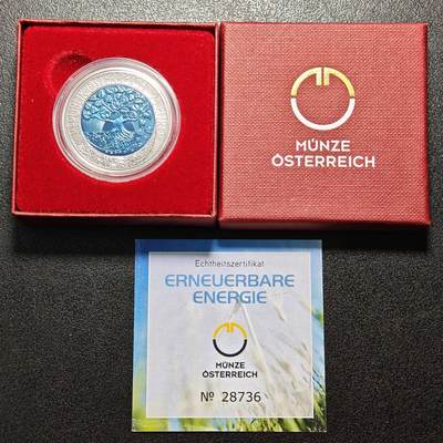 【德藏】世界币章拍卖第162期（拍品征集中~欢迎藏友联系） - 2010年 奥地利可再生能源25欧元银铌纪念币 原盒 带证书