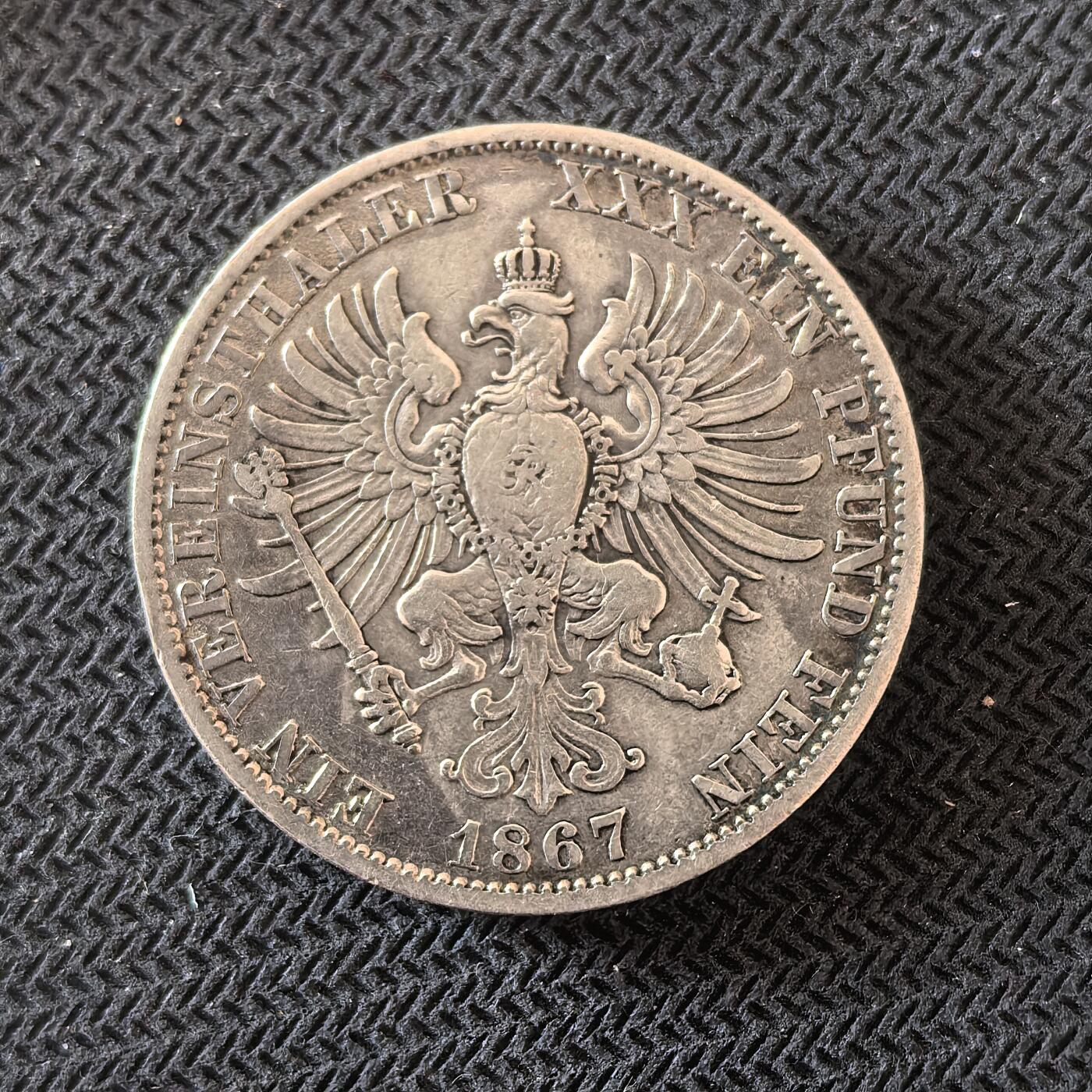 道一币馆币章第一百六十三场 德国1867年威廉一世1泰勒银币