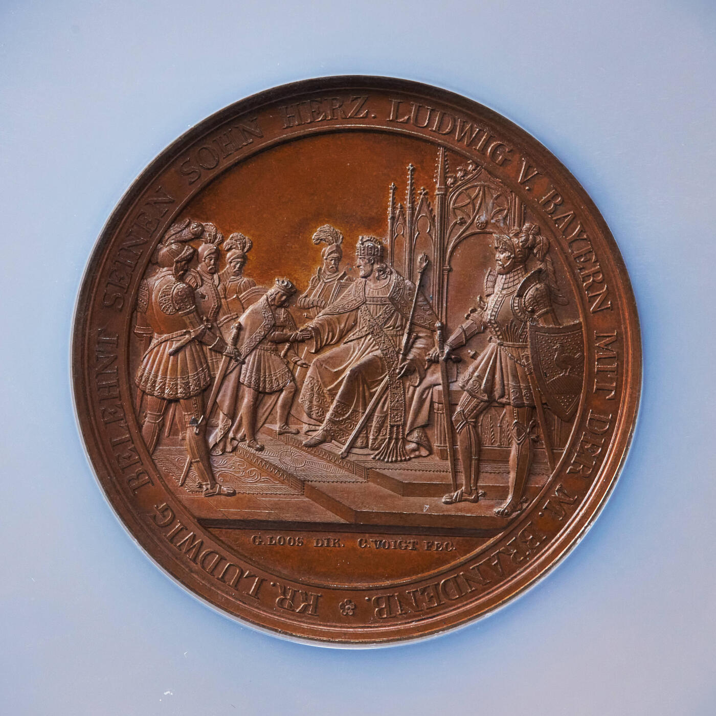 【俄甄集藏】“万象更新、马呈祥瑞”迎新春俄甄精品场-2026年(047)01-21 星期三 晚 19:30 全场包邮 德国1850年历史人物系列-勃兰登堡-拜罗伊姆边区伯爵路德维希·勃兰登堡大铜章，NGC MS64，高浮雕，巧克力包浆，顶级状态，名家Loos作品，类精制底板