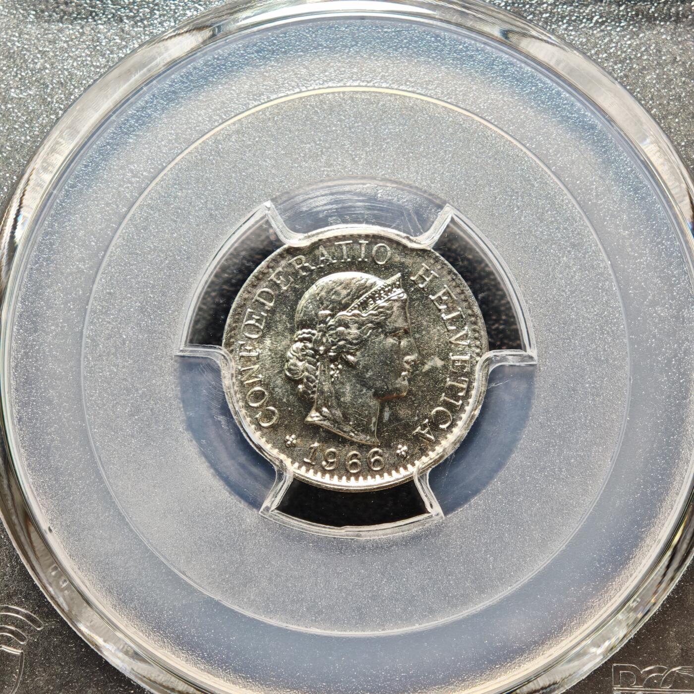 【德藏】世界币章拍卖第162期（拍品征集中~欢迎藏友联系） 1966年 瑞士5生丁镍币 PCGS UNC