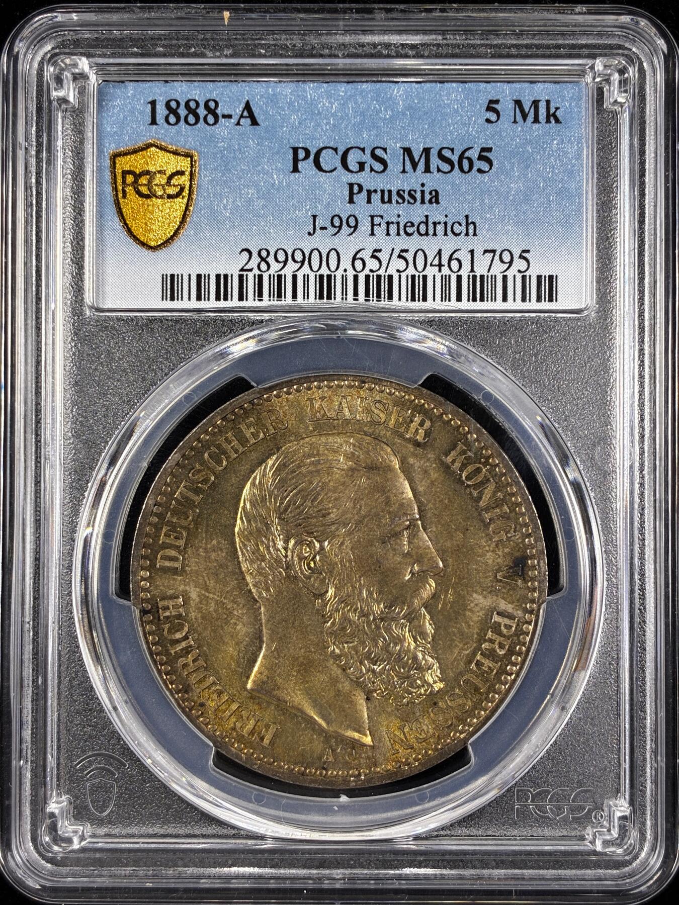 【雨安】【直播拍卖】【第0124期-评级币章】2026-01-17 周六 19:30 [评级德国] Germany 德国 帝国 J.099 普鲁士 5马克 (1888) 三皇 1888年  PCGS-MS65