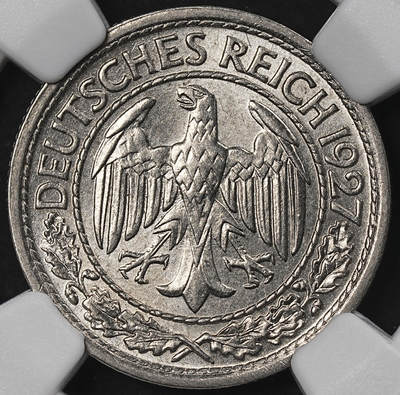 修遠堂世界钱币第101期 - NGC MS65 1927年德国50芬尼 J厂铭