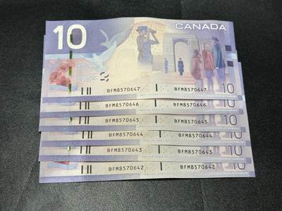 《外钞收藏家》第六百零三期（精选场）（本平台长期征集拍品、欢迎藏友们联系合作） - 加拿大旅版10加元 6连号 全新