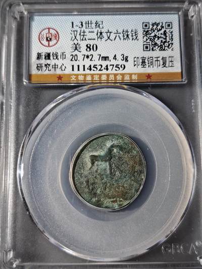 107期新疆红钱粟特钱币丝路钱币专场 - 汉佉二体文六铢钱 印塞铜币复压