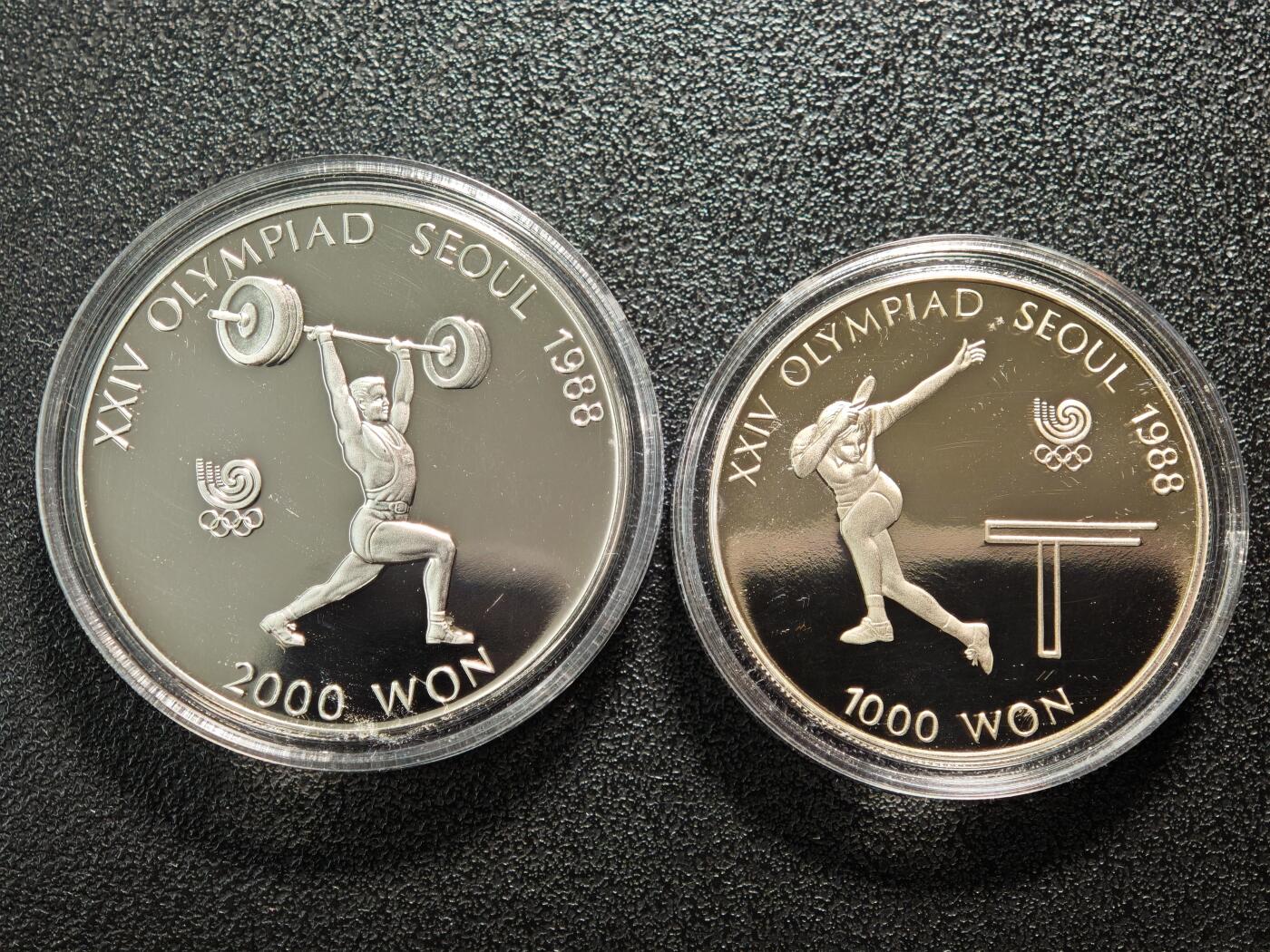 【德藏】世界币章拍卖第162期（拍品征集中~欢迎藏友联系） 1988年 韩国汉城奥运会1000、2000元精制纪念镍币 带盒
