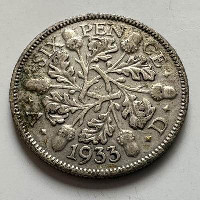 🌹外币初藏🌹🐯2026年第8场  每周二四六晚8️⃣点 接代拍 - 英国1933年6便士银币 2.8克50%银