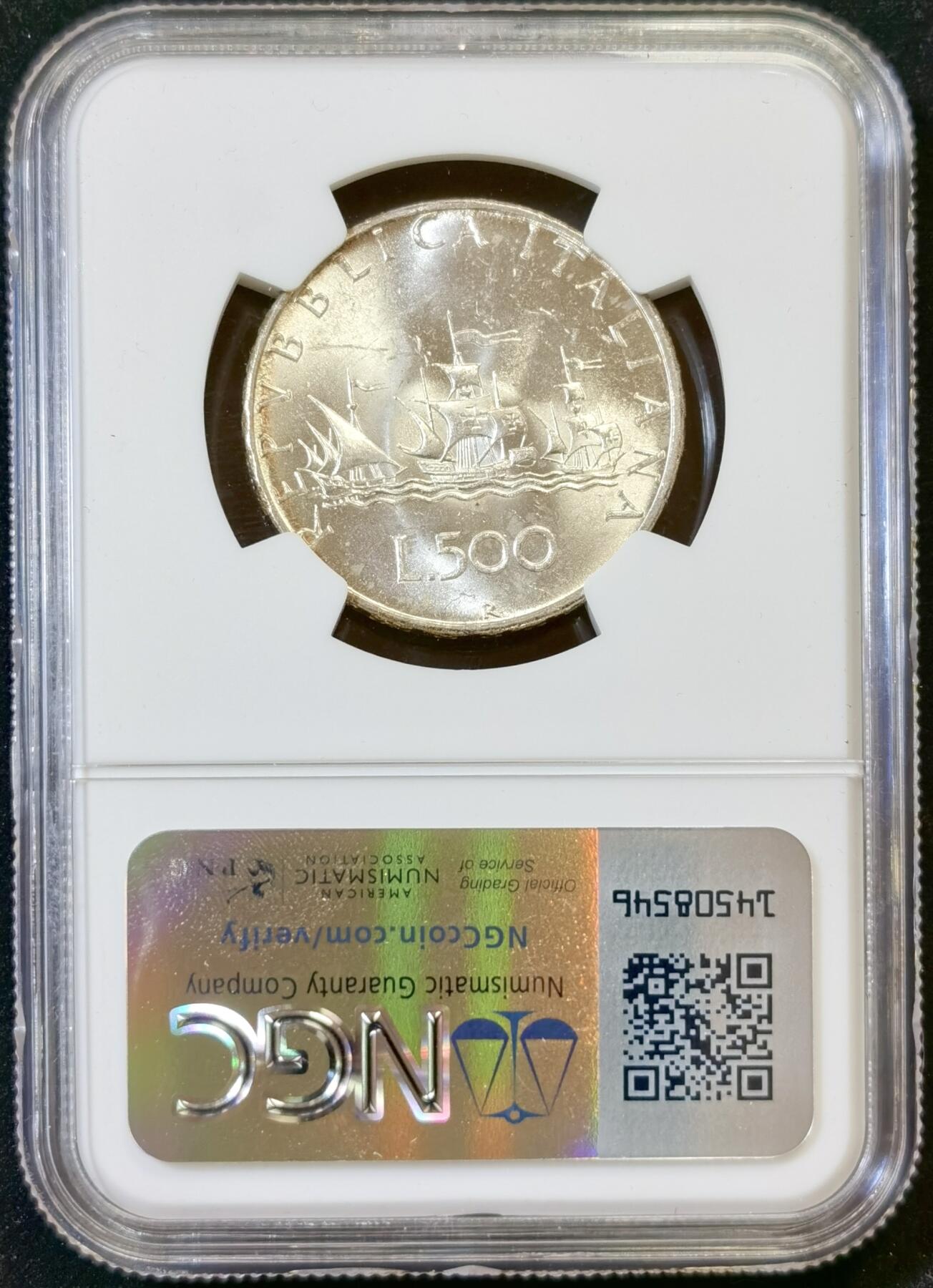 甄臻铺-世界币章拍卖（第48期）精品场拍品征集中，送拍享返佣金等优惠多多 NGC-MS63 1967年意大利帆船少女500里拉，卷拆低评