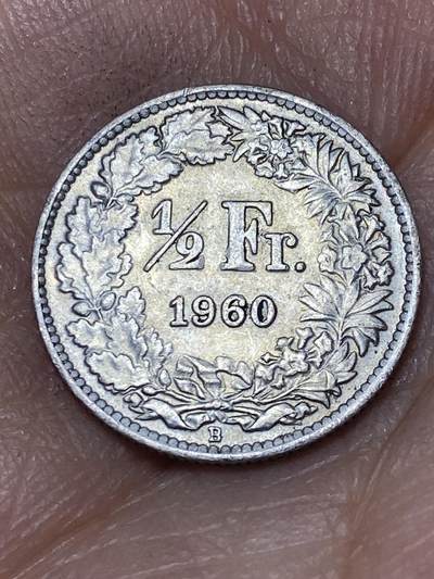 2026年第八场(总第一百七十七场）外国好品散币场(免佣金) - 瑞士🇨🇭1960年1/2法郎银币(第二版，B标伯尔尼造，835高银)