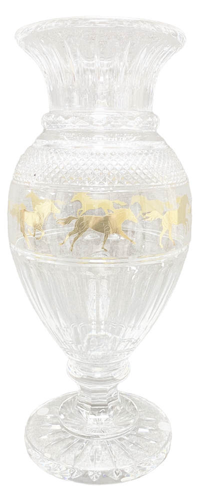 上海拍卖行2025年秋季古董珍玩拍卖会 - 法国Baccarat"金色八骏"珍藏版水晶大花瓶(H:49.5cm,限量编号38/50)