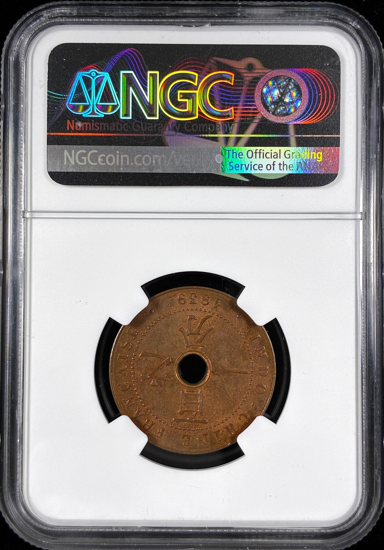 【雨安】【直播拍卖】【第0124期-评级币章】2026-01-17 周六 19:30 [评级亚洲] French Indo China 法属印支 百分之一 1939年  NGC-MS64