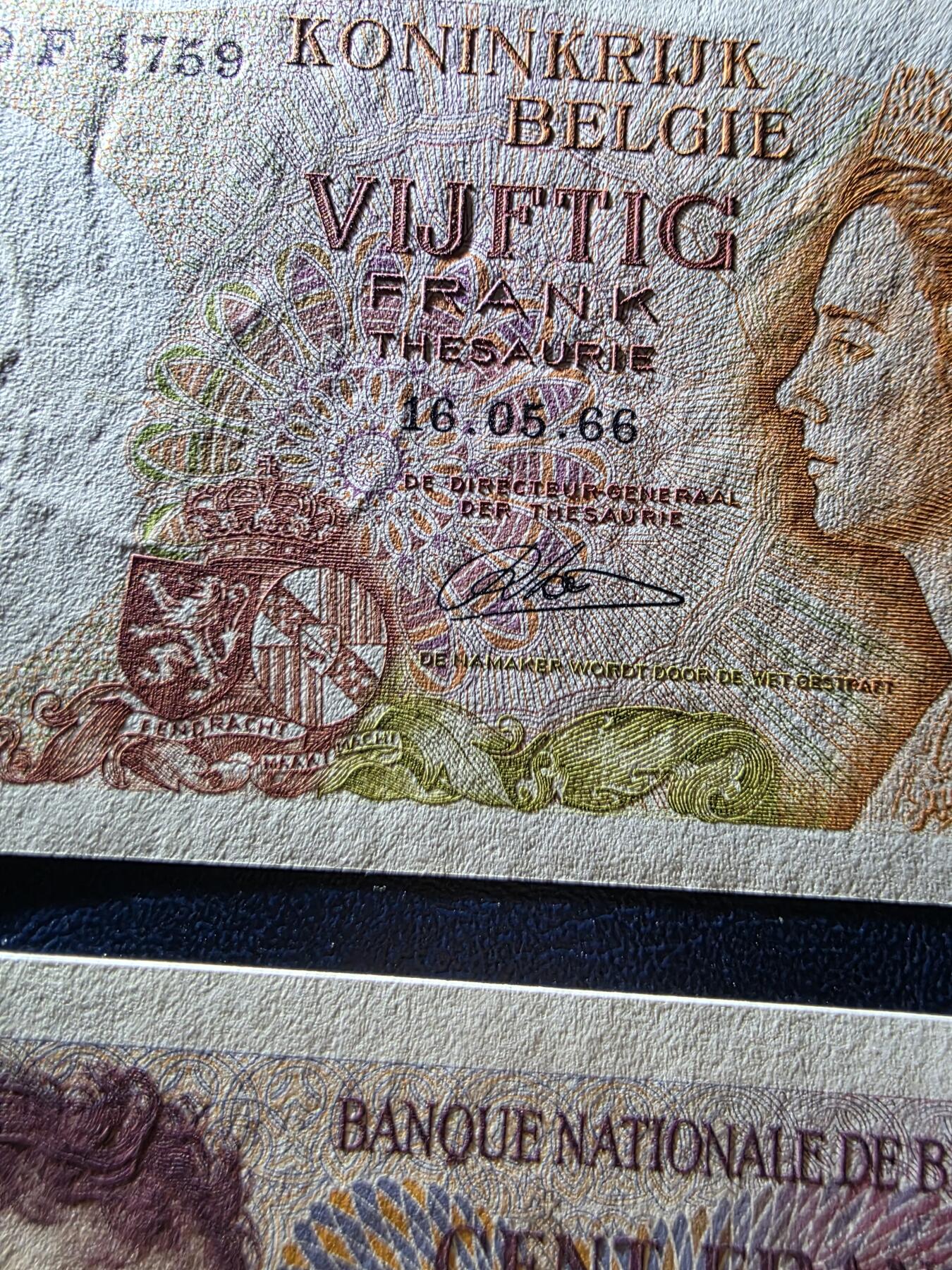 叁拾收藏第34期 比利时倒三版  小面值3张  UNC（20法郎荧光下有斑）