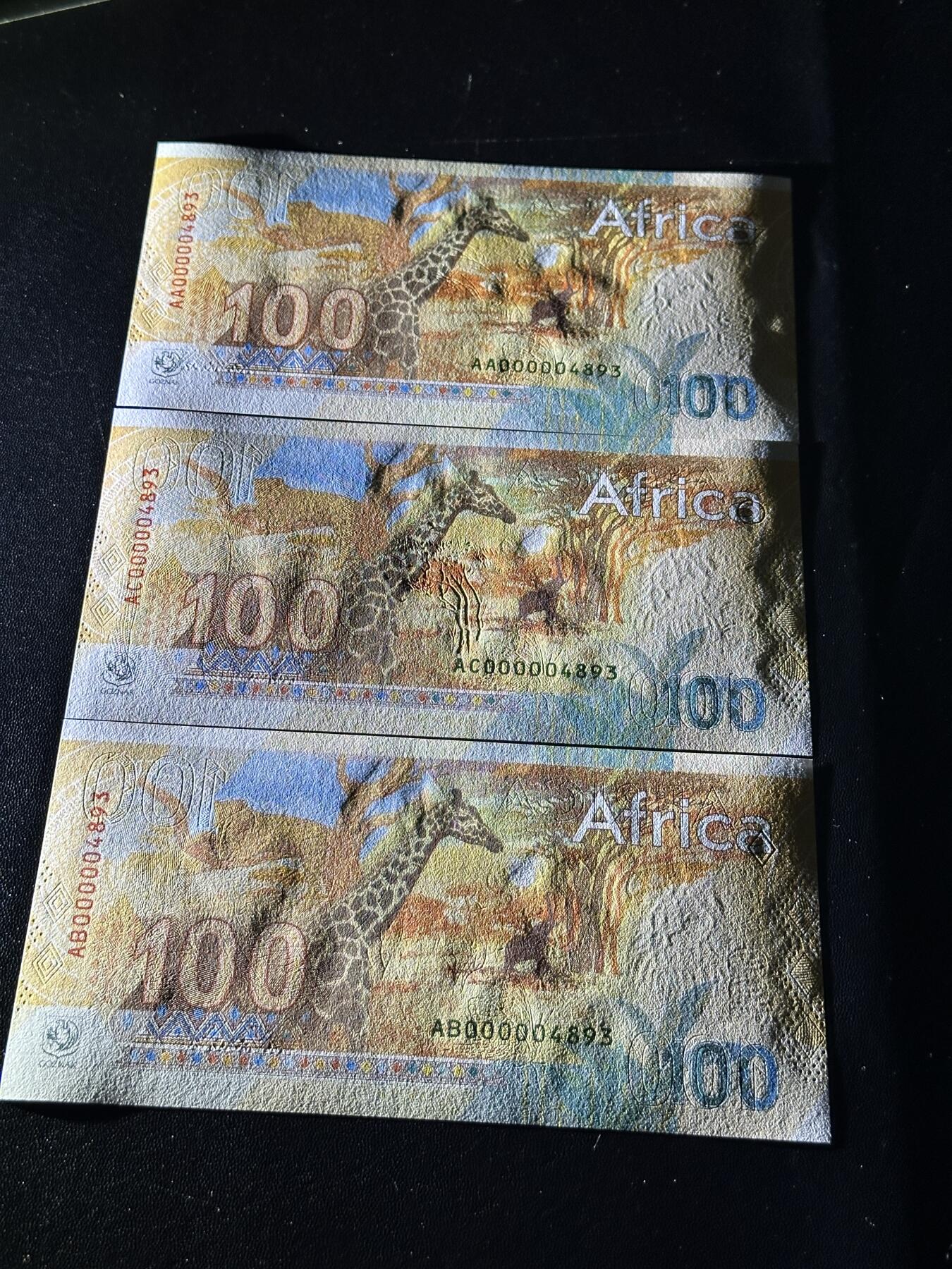 《外钞收藏家》第六百零三期（精选场）（本平台长期征集拍品、欢迎藏友们联系合作） 非洲动物系列-狮子、大象、犀牛 俄罗斯Goznak印钞厂测试钞精美纪念券 全新UNC